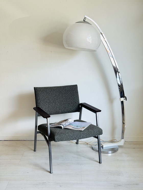 Image 1 of Vintage booglamp Space Age jaren 70 chroom witte kap