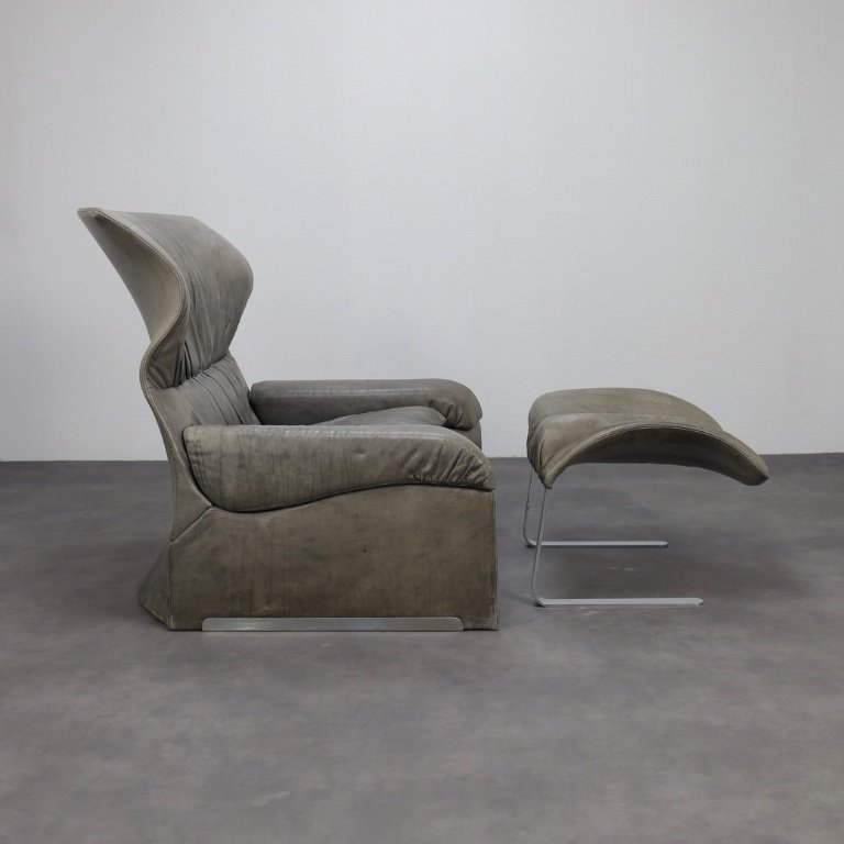 Vela Alta Leather Lounge Chair and Ottoman by Giovanni Offredi for
