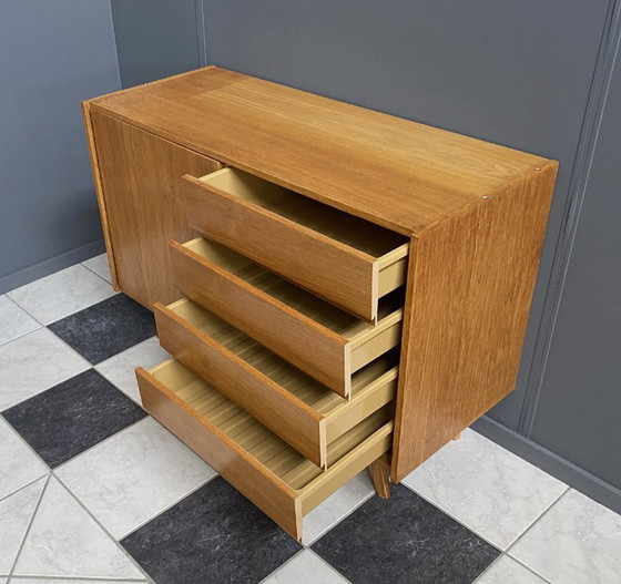 Image 1 of Jiri Jiroutek blond houten dressoir jaren 60 model U458 4 laden en een deur