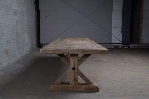 Table De Ferme En Chêne Massif Ancien Pieds Étoile - Length 200 Cm