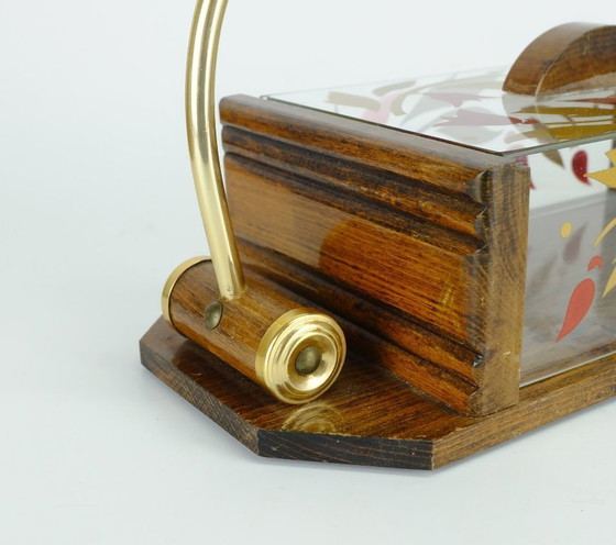 Image 1 of Hermoso tarro de galletas art déco francés de los años 30, madera, vidrio y latón.