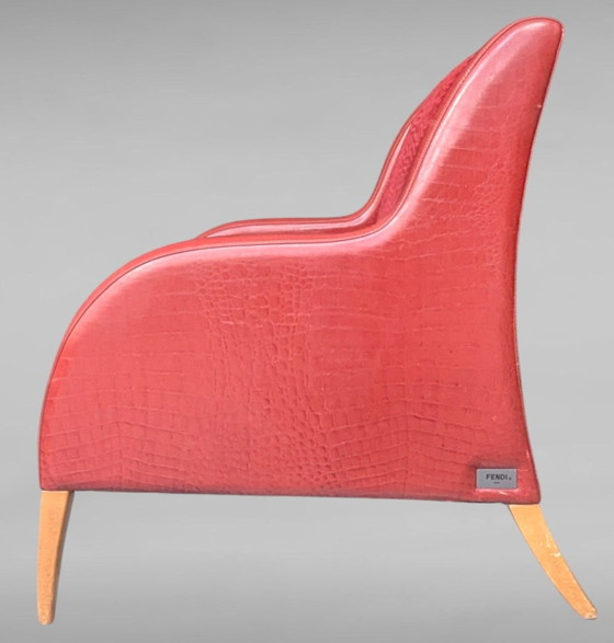Image 1 of Fendi Casa Sessel rotes Leder Stoff  Vintage 80er H ca 90 cm, B ca 74 cm, T 90cm