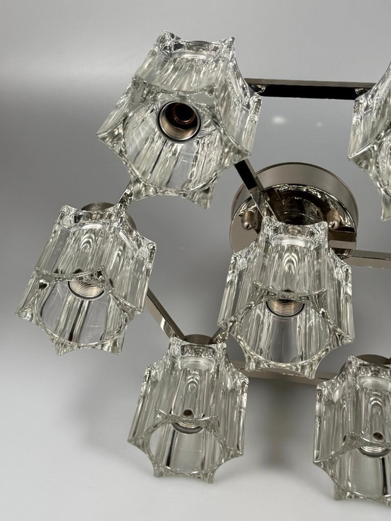 Image 1 of 1960s/70s ceiling or wall lamp, German style, ice glass, space age design