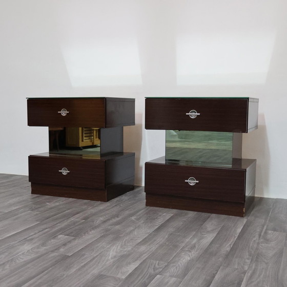 Image 1 of Coppia Di Comodini Ebano Macassar Cubic Design Modernariato Anni ‘80