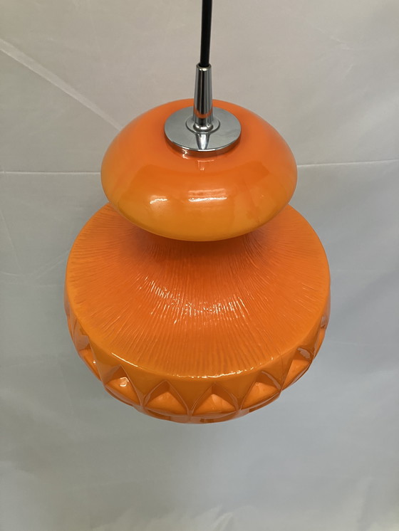 Image 1 of Vintage Peill & Putzler orange opaline glass pendant lamp 60'