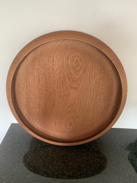 Image 1 of Grote Vintage Mahoniehouten Schaal – Ø 46 cm – Mid-Century Design