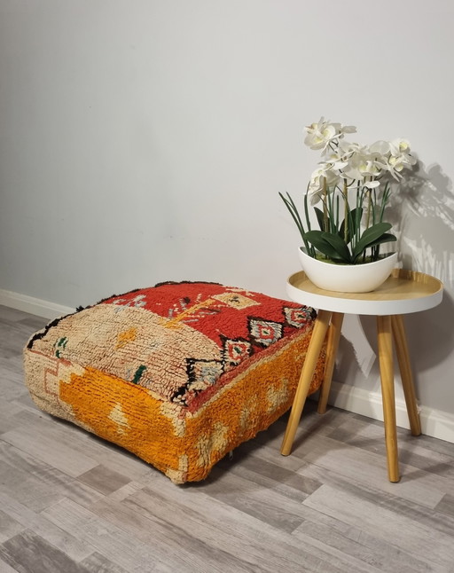 Moroccan Pouf, Vintage Pouf Of Real Wool