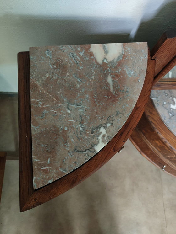 Image 1 of Vintage Art Deco kaptafel / spiegelmeubel met marmer – asymmetrisch design