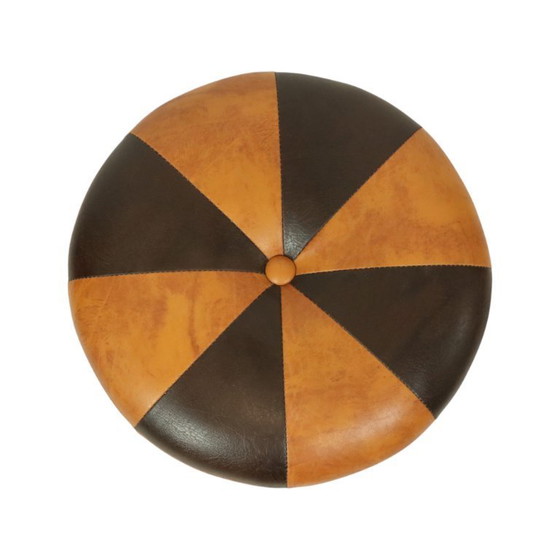 Image 1 of Round Vintage Pouf Brown Camel Skai