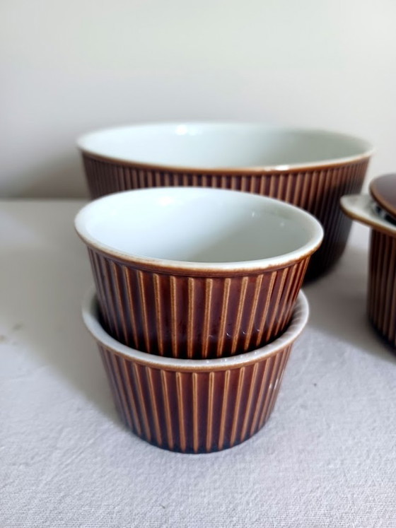 Image 1 of Set da 4 pezzi in gres Villeroy & Boch – Marrone a coste – (marcato, annata 1970-1980)