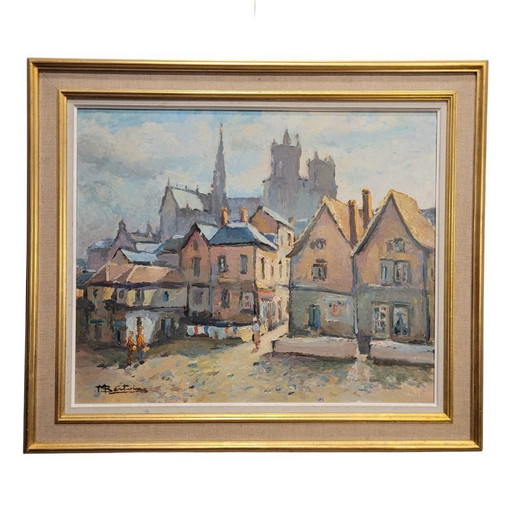 Öl auf Tafel "Bretonisches Dorf", Marcel Bertoin, Impressionismus, 20. Jahrhundert - Frankreich