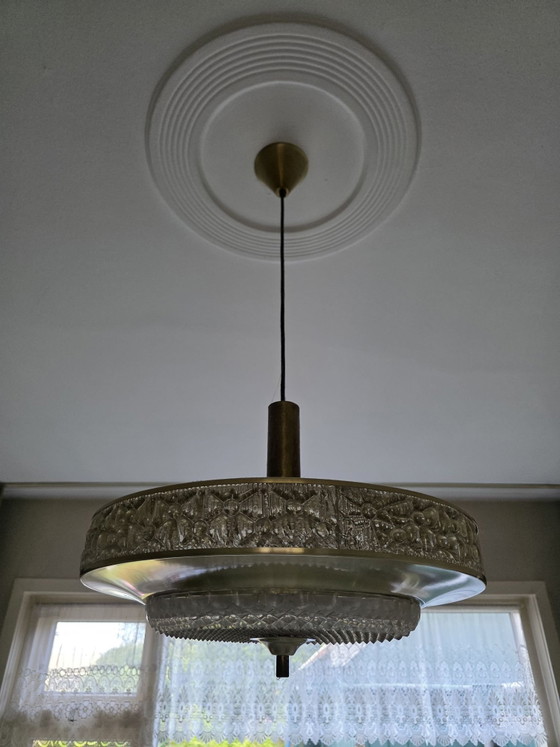 Suspension Herda originale années 60/70, verre bullé, 3x E27, Autre, Doré (photo 2 sur 5)