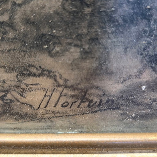 Old charcoal drawing by H. Fortuin, from around 1900 – schilderijen tekeningen, Other (photo 2 of 5)