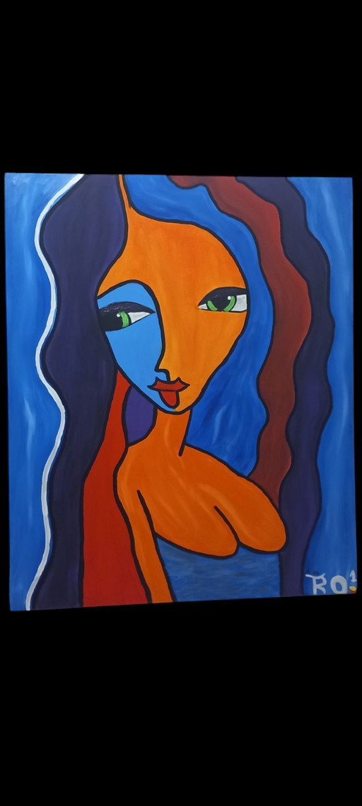 Abstract Female Portrait Painting – Large Contemporary Canvas by SutuDesigns