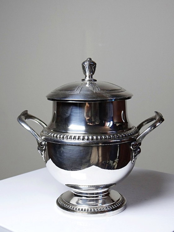 Image 1 of Elegant antique silver-plated metal sugar bowl from the 1880s-1930s