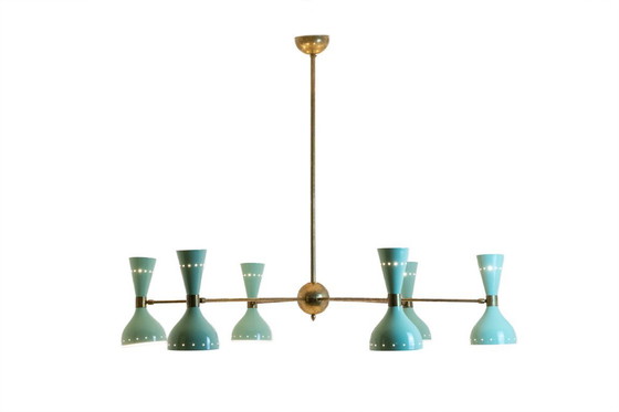 Image 1 of Lustre rayonnant de forme diabolo à 12 lumières. Contemporain.