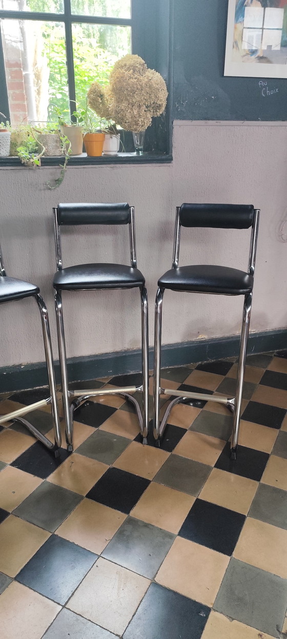 Image 1 of Set of 4 vintage bar stools, 1980