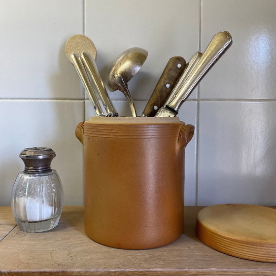 Image 1 of Antica pentola per grasso o conserva in gres smaltato con coperchio