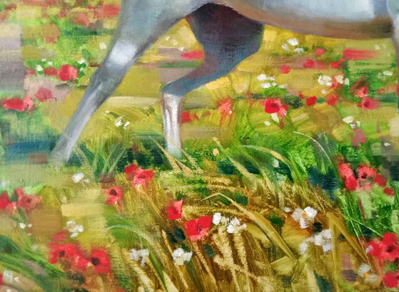 Pittura a Olio Originale Espressionismo Cavallo nel Prato Vento nella Criniera – Dipinti e disegni, Canvas (photo 4 of 7)