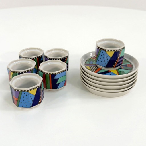 Set van 6 espressokopjes en schotels Metropol van Barbara Brenner voor Rosenthal, jaren 90