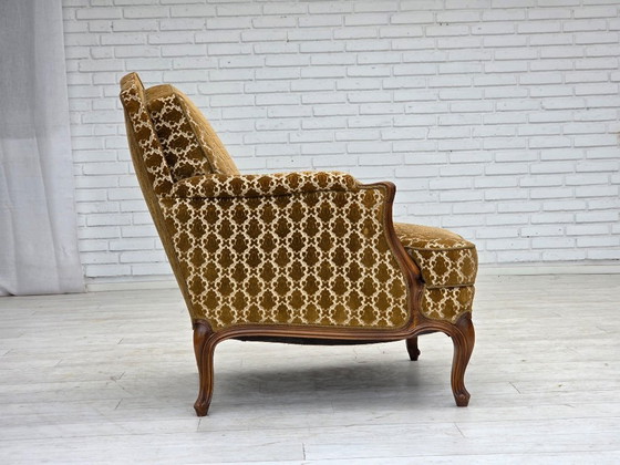 Image 1 of 1950s Danish Relax Chair, Furniture Velour, Carved Ash Wood