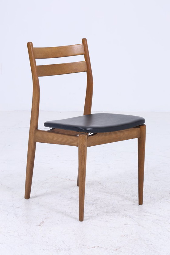 Image 1 of 2 Vintage Teak Dining Room Chairs | Mid - Century Chair 60s | Kitchen Chair Leather Cover #08-02