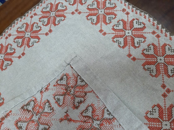 Image 1 of Vintage Hand Embroidered Linen Tablecloth 42 x 42 cm