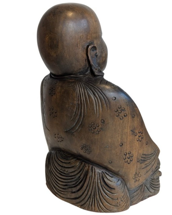 Oude, handgesneden houten lachende Boeddha (Budai) – Beeldhouwkunst, Wood (photo 4 of 8)