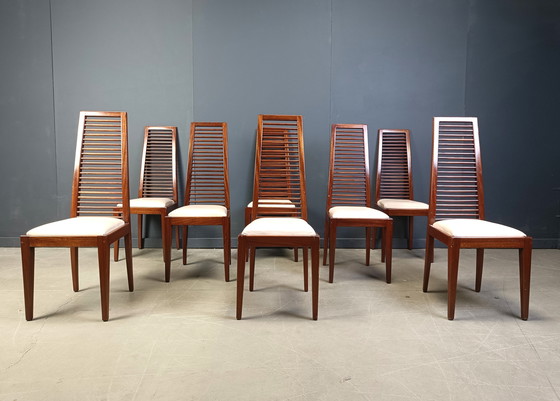 Image 1 of Ensemble de 8 chaises de salle à manger italiennes à haut dossier, années 1980