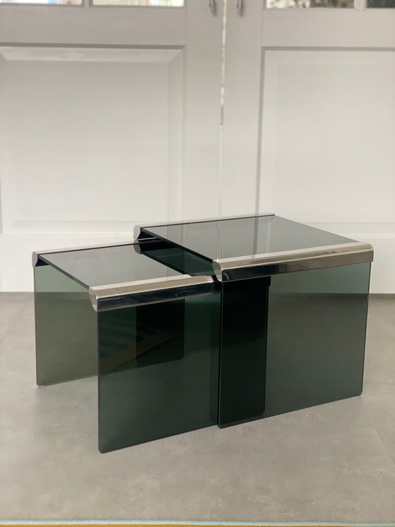 Image 1 of Gallotti & Radice set nesting tables smoke glass vintage