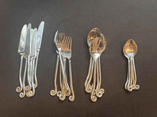 Vintage French Swirl Twist Flatware Set - 24 Piece Stainless Steel