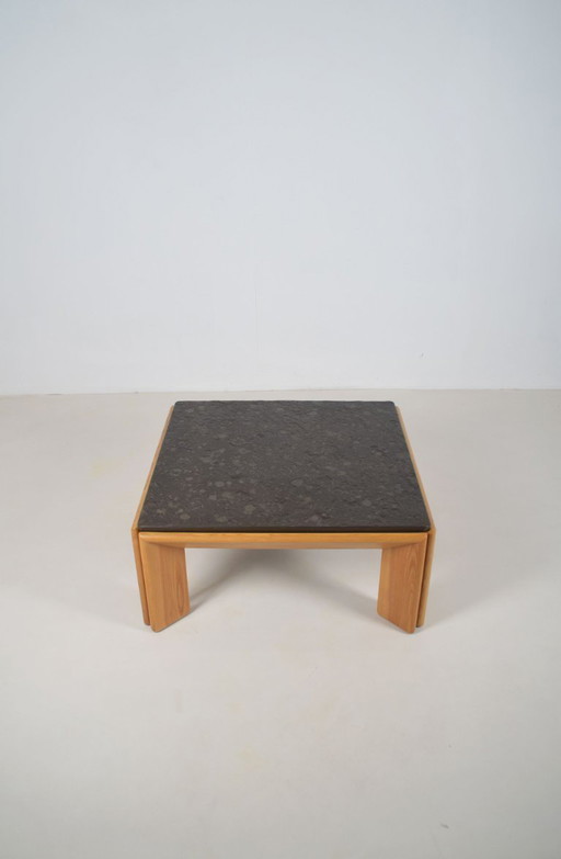 Brutalist coffee table with top in natural stone, 1970s