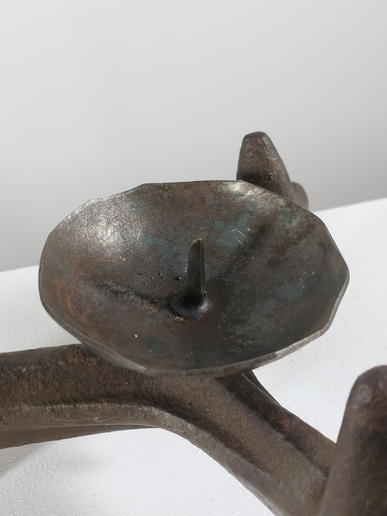 Image 1 of Vintage brutalist three-legged steel candlestick, one-of-a-kind piece