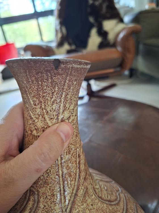 Large vintage Accolay France vase with Sgraffito dancing girl. – Ceramic (photo 7 of 9)