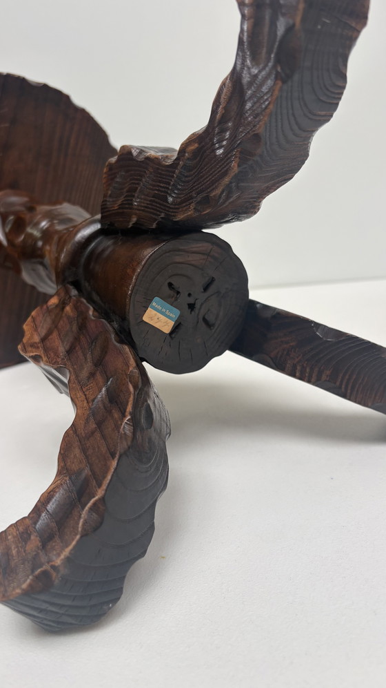 Image 1 of Vintage wooden hand-carved Spanish design side table Brutalist