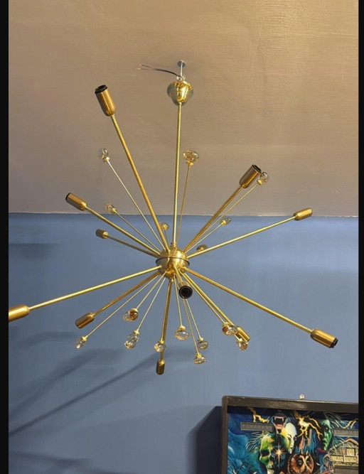 Sputnik Mid-Century Kronleuchter aus vergoldetem Messing, 1960er Jahre