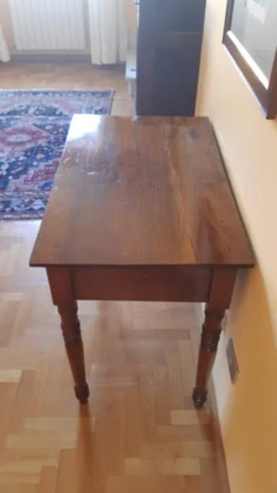 19th Century Walnut Table – Restored with Full-Width Drawer – TAVOLO DA SALOTTO ANTICO, Side tables, Wood (photo 4 of 9)