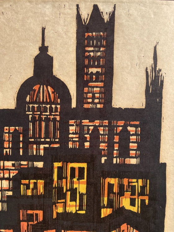 Image 1 of Akke Sins Pencil Signed Citscape Litho Vintage 1960s