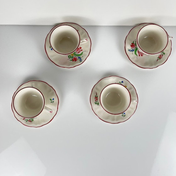 Image 1 of Set of 4 coffee cups with saucers, Streetlight pattern by KG Lunéville