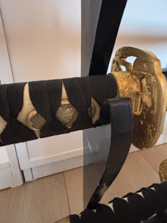 Image 1 of Decorative Daishō samurai sword set with wooden stand