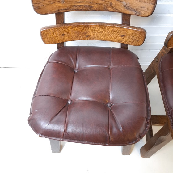 Image 1 of 2x vintage brutalist fishbone stoel eiken stoel jaren 70