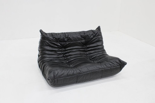 Divano vintage Togo Ligne Roset a 2 posti in pelle nera Michel Ducaroy anni '90