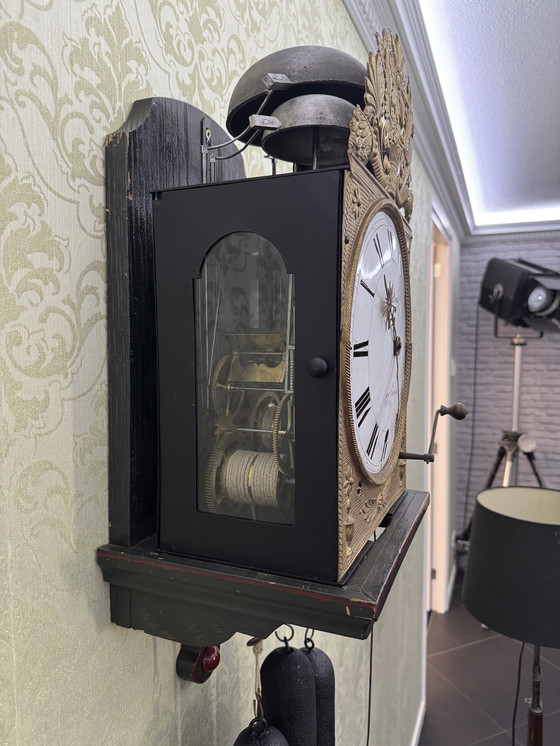 Image 1 of Special 4 Bells Comtoise on Wooden Chair in Hindeloopen Style from About 1800 - 1830.