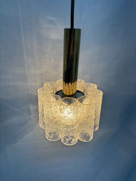 Image 1 of 2 suspensions vintage Doria Leuchten, tubes en verre glacé '60/'70