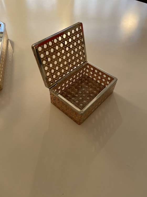 Image 1 of Plexiglas rieten doos Italië jaren 70 toegeschreven aan Gabriella Crespi