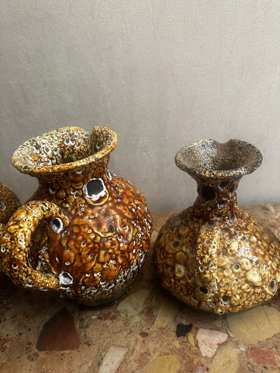 Image 1 of 4 60s Decorative Pitchers / Jugs - Honey Glazed Ceramic
