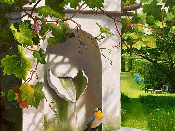 Original Oil Painting Park Landscape Fruits Garden With A Fountain – Paintings & Drawings, Canvas (photo 7 of 8)