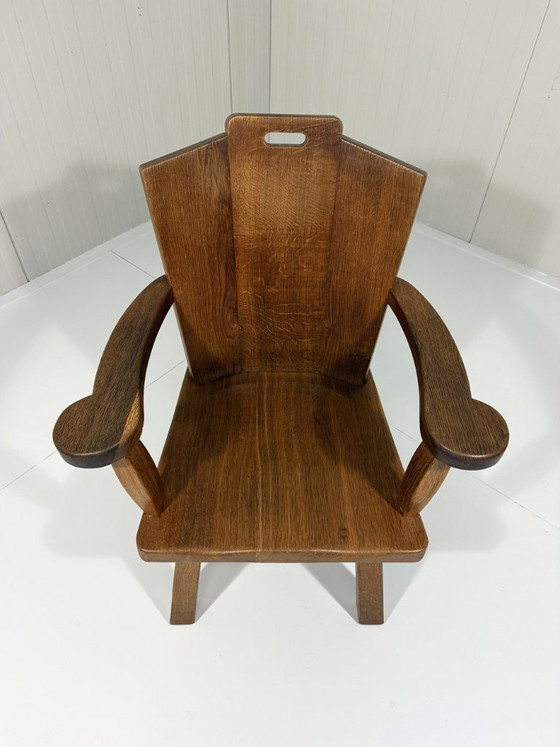 Rustic brutalist armchair in solid oak from the 1960s, Wood, Brown (photo 13 of 19)