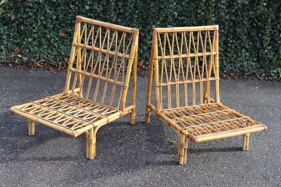 Image 1 of Pair of vintage rattan armchairs in the Audoux Minet style