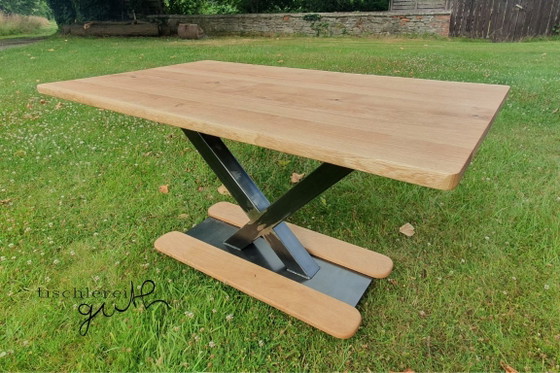 Image 1 of Dining table made of oak & steel – industrial design with character